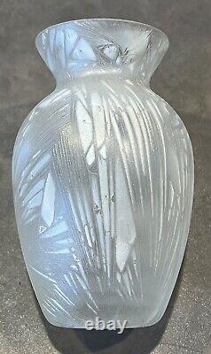 Old Mont Joye Legras Glass Nouveau Chipped Ice Acid Frosted Crystal Glass Vase