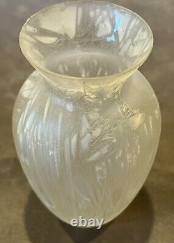 Old Mont Joye Legras Glass Nouveau Chipped Ice Acid Frosted Crystal Glass Vase