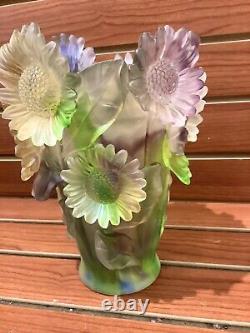 Ombré Multi Color Sunflower Nancy Daum Style Vase 21/21/19cm Heavy Glass Art