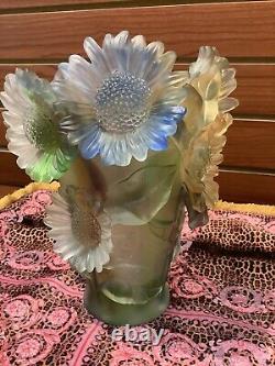 Ombré Multi Color Sunflower Nancy Daum Style Vase 21/21/19cm Heavy Glass Art
