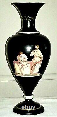 Opaline glass VASE, ebonized surface, gold gilt, Phythogoras & Plato, c1850 16t