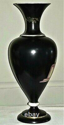 Opaline glass VASE, ebonized surface, gold gilt, Phythogoras & Plato, c1850 16t