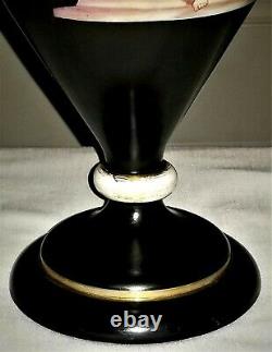 Opaline glass VASE, ebonized surface, gold gilt, Phythogoras & Plato, c1850 16t