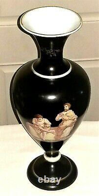 Opaline glass VASE, ebonized surface, gold gilt, Phythogoras & Plato, c1850 16t