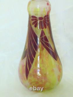 Original Antique LEGRAS Signed VASE Golden RUBIS French Cameo Glass 9.5 Deco