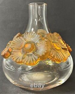 Original French Lalique Atossa Amber Flowers Vase