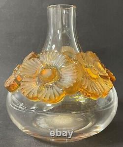 Original French Lalique Atossa Amber Flowers Vase