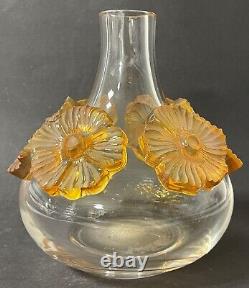 Original French Lalique Atossa Amber Flowers Vase