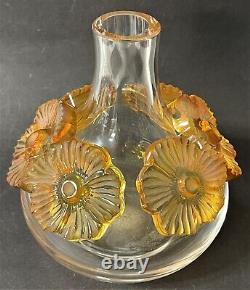 Original French Lalique Atossa Amber Flowers Vase
