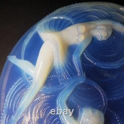 Over Sized Sabino French Art Deco Nude Opaline Glass Female Large Bowl 1930s