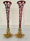 PAIR 19th c. FRENCH DORE BRONZE BOHEMIAN MOUNTED ETCHED GLASS VASES HENRI PICARD