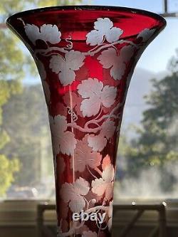 PAIR 19th c. FRENCH DORE BRONZE BOHEMIAN MOUNTED ETCHED GLASS VASES HENRI PICARD