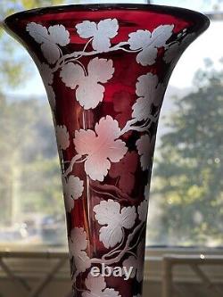 PAIR 19th c. FRENCH DORE BRONZE BOHEMIAN MOUNTED ETCHED GLASS VASES HENRI PICARD