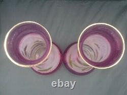 PAIR Dainty FRENCH FLORAL ART GLASS VASES ENAMEL LAVENDAR RIEDEL LEGRAS HARRACH