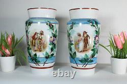 PAIR antique french gorgeous opaline glass romantic vases