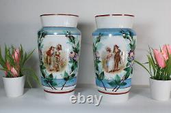 PAIR antique french gorgeous opaline glass romantic vases