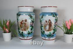 PAIR antique french gorgeous opaline glass romantic vases