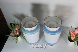 PAIR antique french gorgeous opaline glass romantic vases