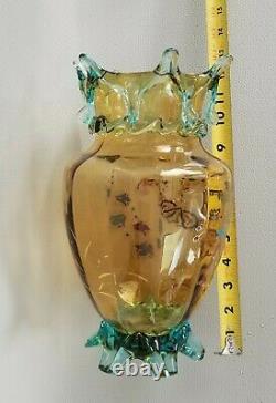 PAIR of 12 Harrach/French VASES panel optic footed enamel/gilt w turquoise trim