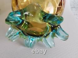 PAIR of 12 Harrach/French VASES panel optic footed enamel/gilt w turquoise trim