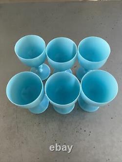 PORTIEUX VALLERYSTHALPVFrenchAntique Blue-Opaline Milk Glass6 GobletsNICE