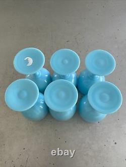 PORTIEUX VALLERYSTHALPVFrenchAntique Blue-Opaline Milk Glass6 GobletsNICE