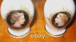Pair Antique French Miniature Art Glass Portrait Vases