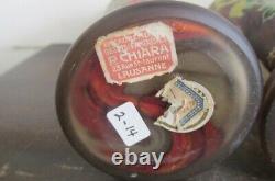 Pair Antique Mont Joye Legras France Enamel Glass Vases Flowers Red Gold 8.25