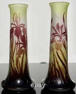 Pair Emile Galle Art nouveau Cameo Iris Vases