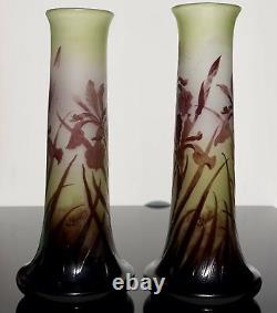 Pair Emile Galle Art nouveau Cameo Iris Vases