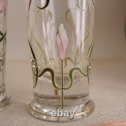 Pair Enamel Glass Lily Vase Legras Fritz Heckert Jugendstil Art Nouveau French