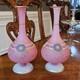 Pair French Baccarat Pink Opaline Glass Enameled Bud Vases 19th Century Gold