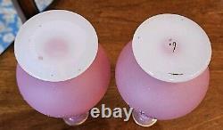 Pair French Baccarat Pink Opaline Glass Enameled Bud Vases 19th Century Gold