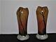 Pair French Cameo & Painted Winter Scene Vases Signed Legras 10 5/8 High