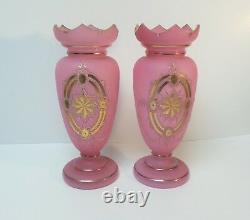 Pair French OPALINE Glass 11.25 Vases, Gilt Decorated, c. 1880-1900