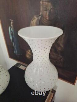 Pair Of Antique Baccarat Glass Opaline Gilt Vases