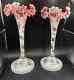 Pair Of Antique Opaline French Glass Vases With Enamel Hand Painted Florals