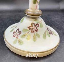 Pair Of Antique Opaline French Glass Vases With Enamel Hand Painted Florals