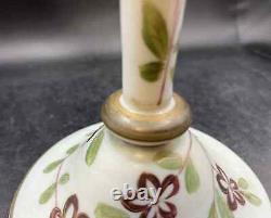 Pair Of Antique Opaline French Glass Vases With Enamel Hand Painted Florals