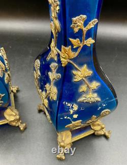 Pair Of French Glass Vases Signed Alphonse Giroux Paris, XIX Japanese influence