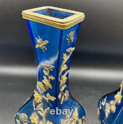 Pair Of French Glass Vases Signed Alphonse Giroux Paris, XIX Japanese influence