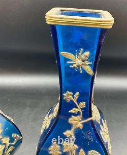 Pair Of French Glass Vases Signed Alphonse Giroux Paris, XIX Japanese influence