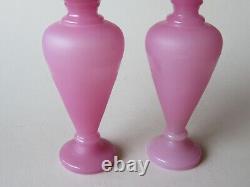 Pair Of French Pink Cased Glass Vases & English Bristol Wavy Top Vase, 19th Cent