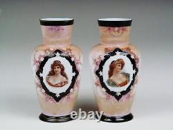 Pair Of Late 19th century French glass Vase decorated with a beautifully hand pa