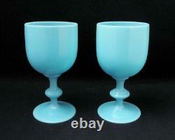 Pair Vallerysthal Portieux French Blue Opaline Glass Water Wine Goblets France