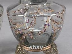 Pair of French Enamel Blue Floral & Gold Glass Brass Mounted Vases C. 1880-1900