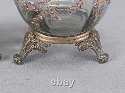 Pair of French Enamel Blue Floral & Gold Glass Brass Mounted Vases C. 1880-1900