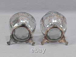 Pair of French Enamel Blue Floral & Gold Glass Brass Mounted Vases C. 1880-1900