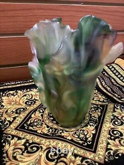 Pate De Verre Nancy Daum Style Ginkgo Green Multi Color Vase H19 Cm Signed