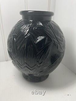 Pierre D'Avesn French Black Glass Art Deco Vase Neodymium Les Nenuphars